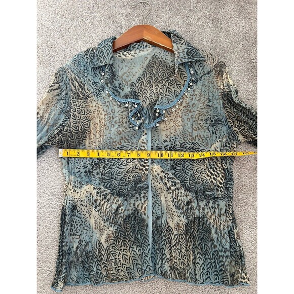 Vintage Y2K Pleated Fairy Button Up Sz M/L Bell Sleeve Cheetah Whimsy Sequins - Picture 9 of 10
